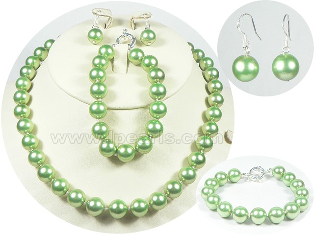 10mm emerald green shell pearl set