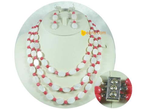 wholesale white oval shell jewelry set with orange shell