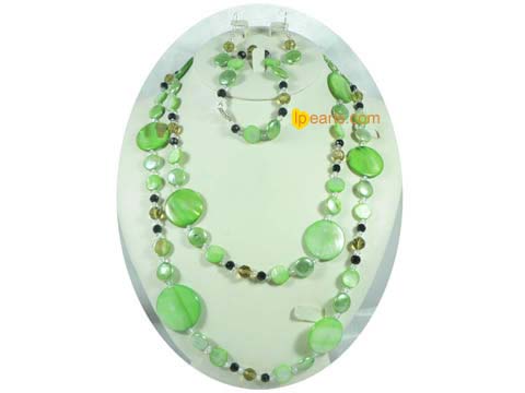 green coin shell jewelry necklace bracelet and earrings set