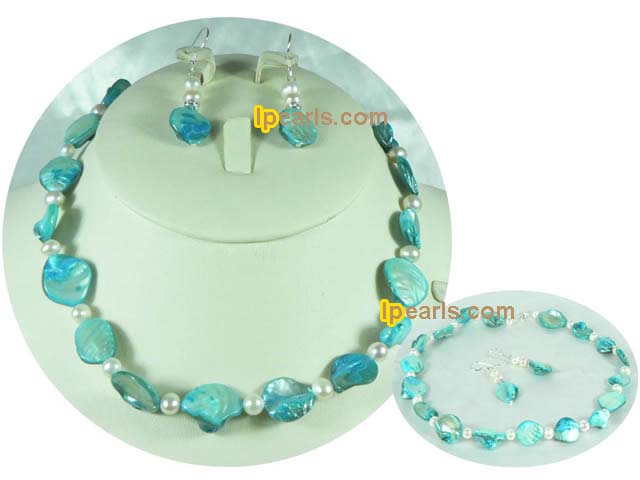 bule nugget shell shell necklace set with 925silver earrings