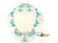 oval drop turquoise and faceted crystal Necklace & earring set
