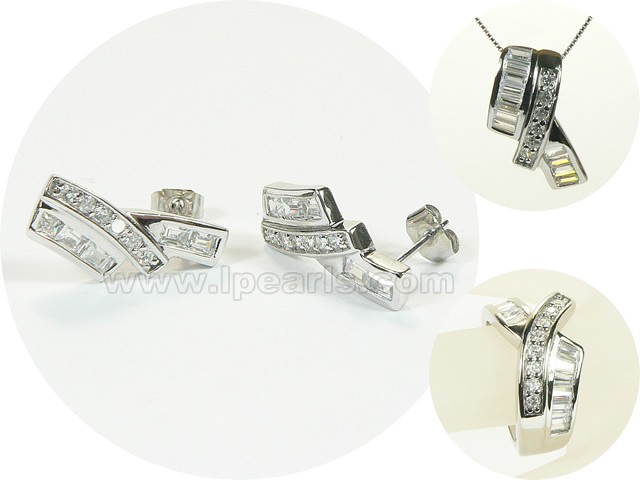chip shape  rhodium plated sterling silver set