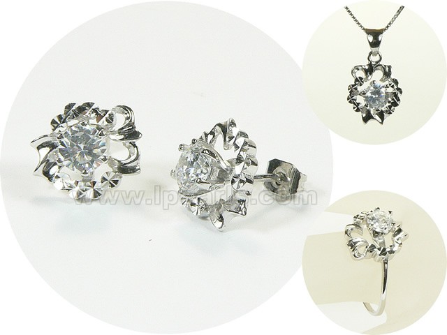 tiny star shape rhodium plated sterling silver set