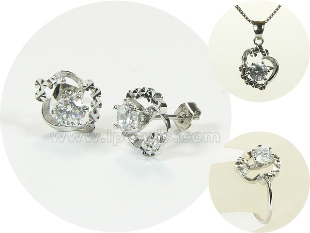 hollow rhodium plated sterling silver set