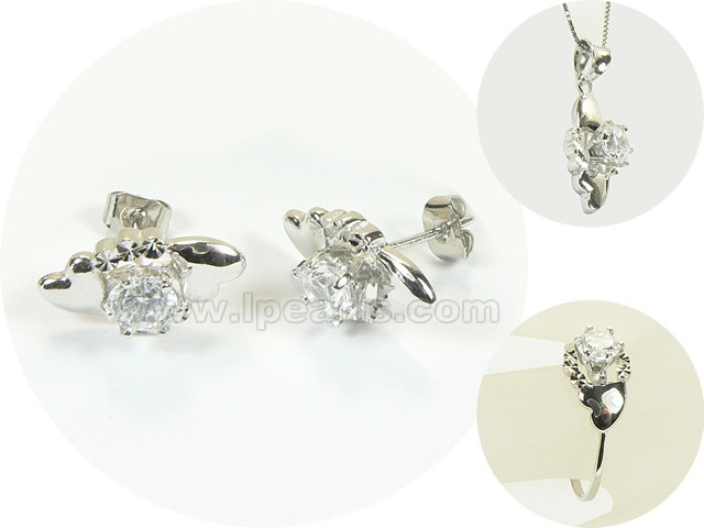 double heart shape sterling silver rhodium plated set wholesale