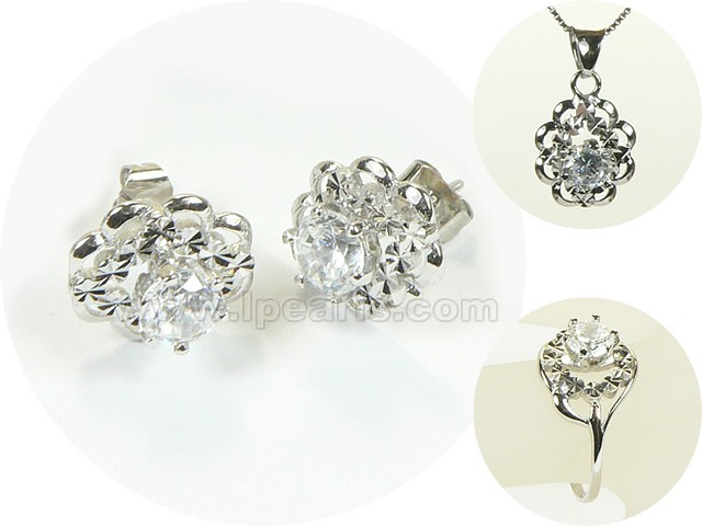 wholesale flower shape sterling silver rhodium plated set