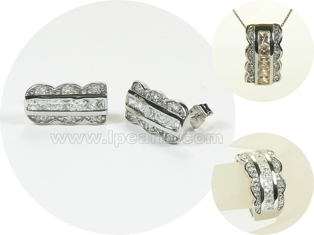 wavy sterling silver rhodium plated set