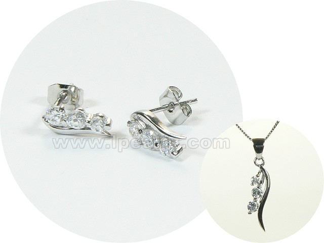 tail shape sterling silver rhodium plated set