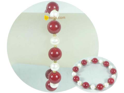7.5�elastic red shell freshwater jewelry pearl bracele