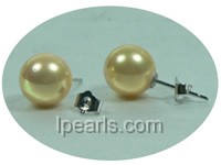 maize-yellow color 10mm round shell pearl dangle earrings