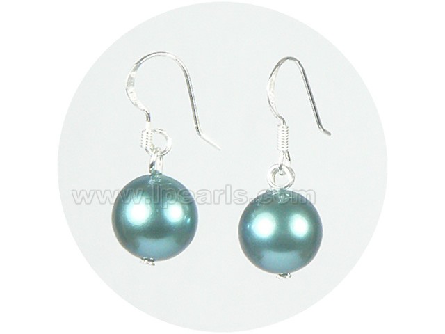 10mm dark cyan shell pearl earrings