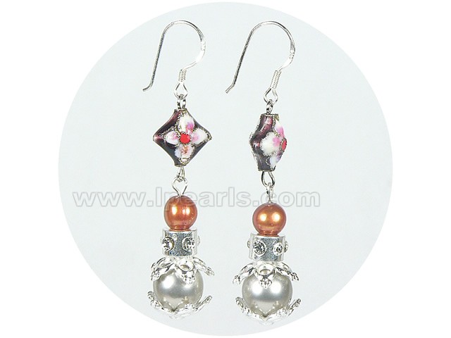 7-8mm and 10mm shell pearl earrings with cloisonnes