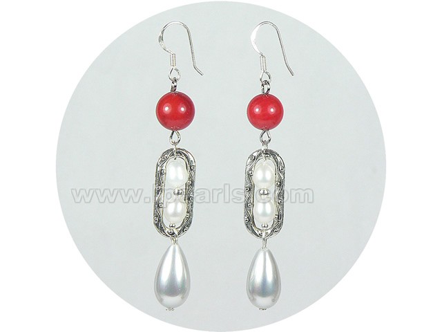 8mm and 8*15mm shell pearl earrings with freshwater pearls