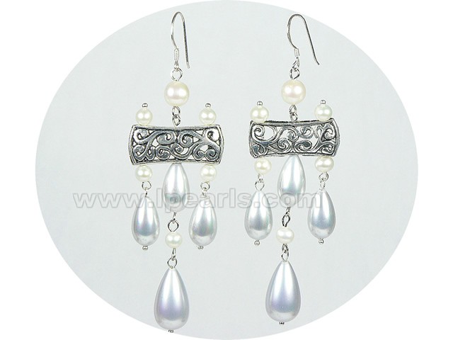 8*14mm and 10*18mm grey rice shape shell pearl earrings