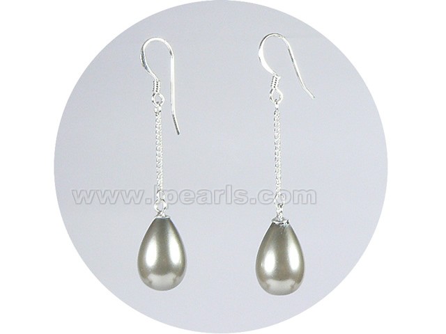 wholesale 9*14mm dark gray teardrop shell pearl dangle earrings