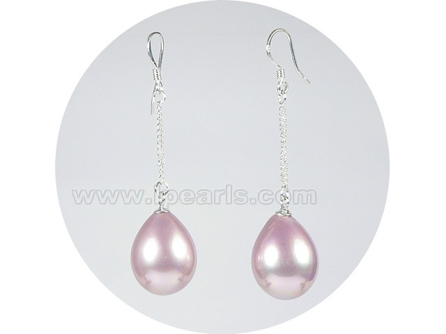 wholesale 12*16mm purple teardrop shell pearl dangle earrings