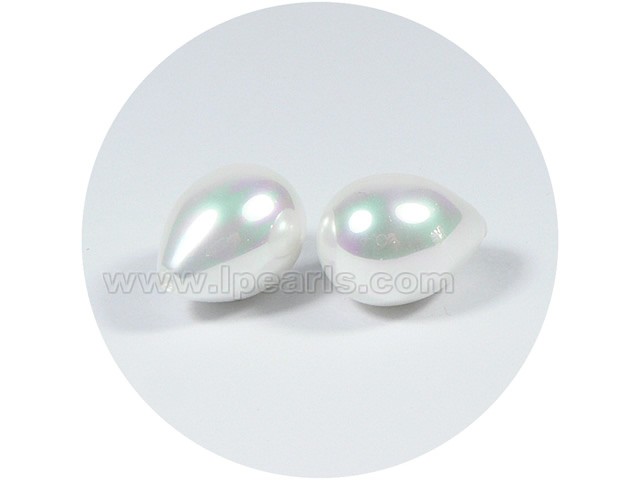 5PCS 15*20mm white tear-drop rainbow shell pearl beads