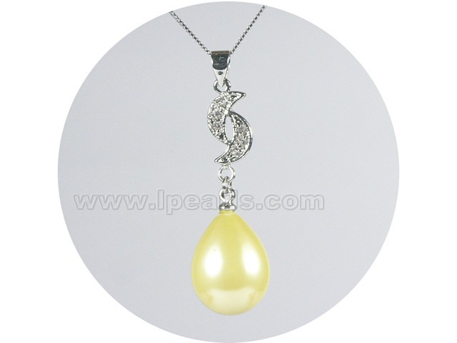 wholesale 14*20mm yellow teardrop shell pearl pendant necklace