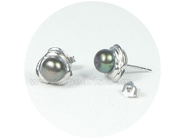 7-7.5mm black bread shape pearl stud earrings
