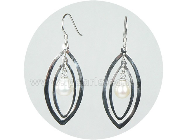 6*8mm white teardrop shape pearl earrings with 925 sterling silv