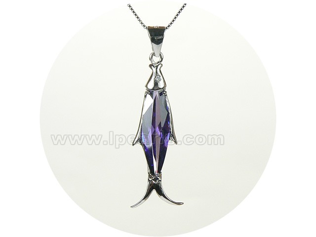 10*38mm fish shape sterling silver rhodium plated pendant