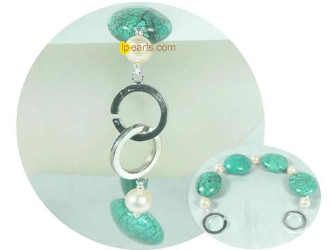 turquoise bracelet with 8-9mm pink potato pearls