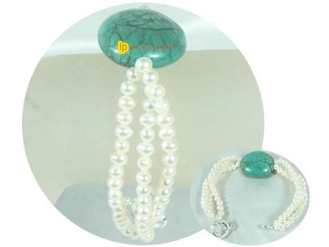 turquoise bracelet with 4-5mm pink potato pearls