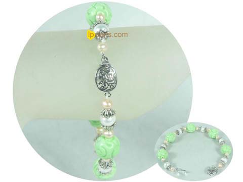 green turquoise bracelet with potato freshwater pearls