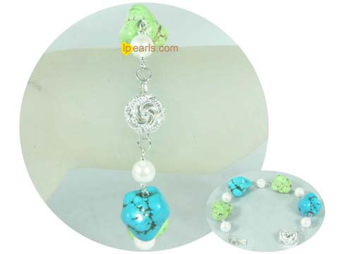 wholesale turquoise bracelet with 8mm white shell pearls