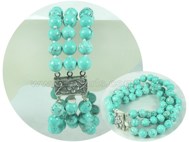 three rows 10mm blue round turquoise bracelet