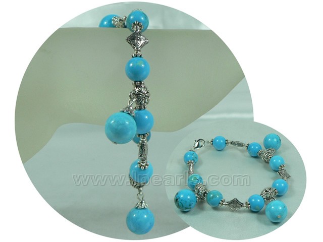 hand wired 10mm and 12mm blue turquoise bracelet