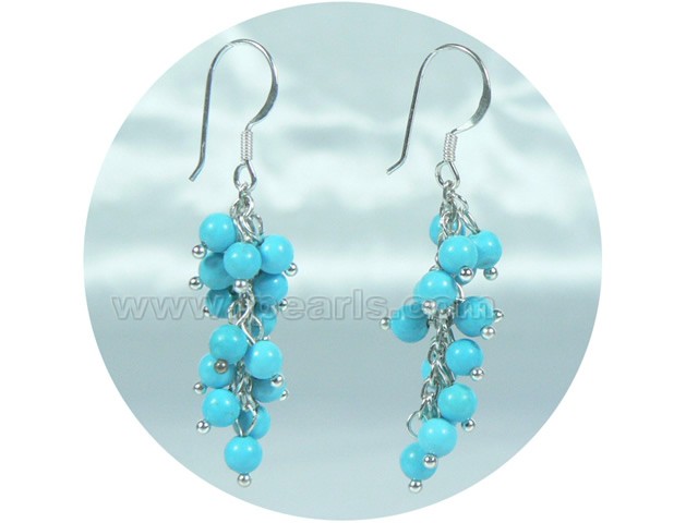 3mm round blue turquoise dangling earrings