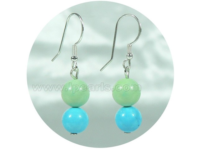 8mm green and blue round turquoise dangling earrings