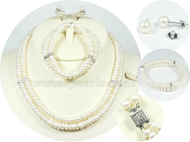 6-7mm freshwater white button pearl jewelry set
