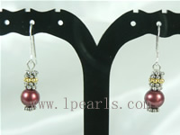 wholesale 8mm wine red shell bead dangling earrings