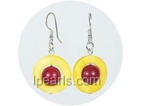 wholesale red color shell bead dangling earrings