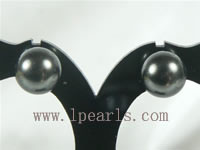 wholesale 10mm black shell bead sterling silver stud earrings