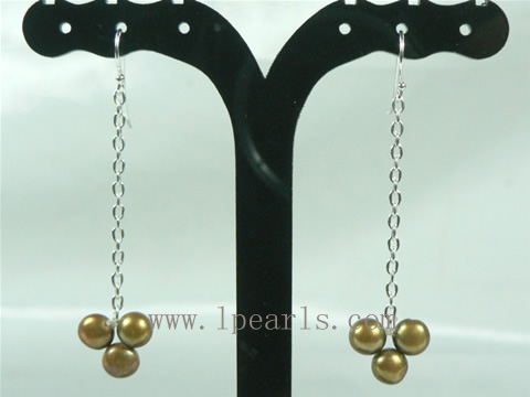 champagne bread freshwater pearl sterling silver dangling earrin