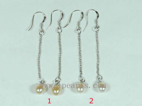 6*8mm teardrop freshwater pearl 925silver dangling earring