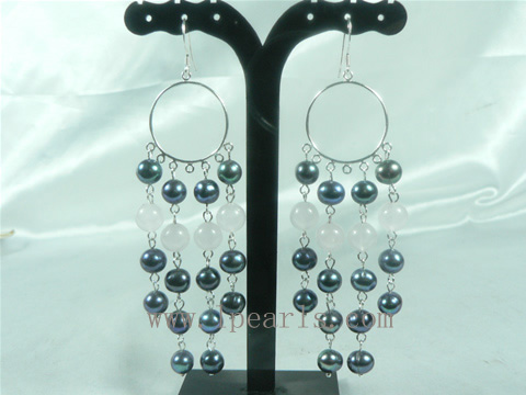 4cm 7-8mm black FW jewelry pearl sterling dangling earring