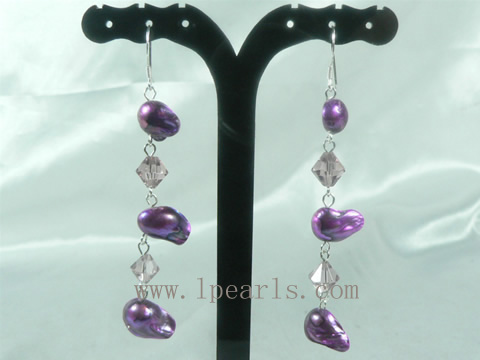 purple blister freshwater pearl sterling silver dangling earring