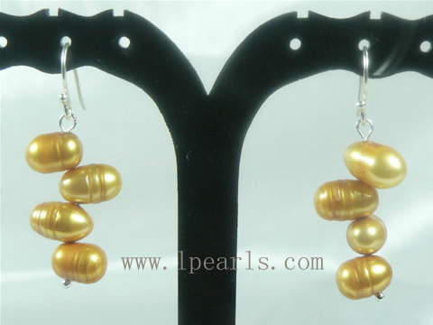 orange color freshwater pearl sterling silver dangling earrings