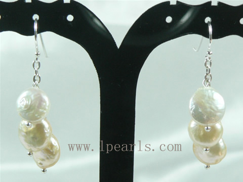 10mm white coin freshwater pearl sterling silver dangling earrin
