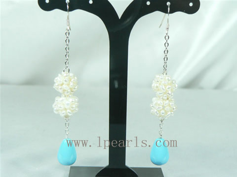 13mm white freshwater pearl sterling silver dangling earrings