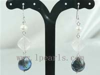 sterling silver dangling earrings with coin pearls and crystal