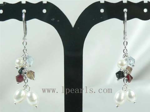 multi-color crystal with freshwater pearl dangling earring