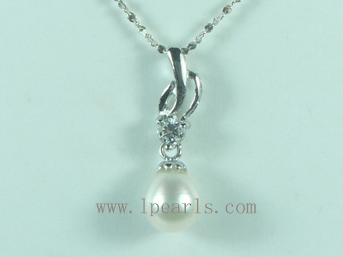 6*8mm rice freshwater pearl pendant with grass design mounting