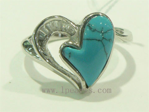 unique heart shape ring gathered turquoise and 925 silver