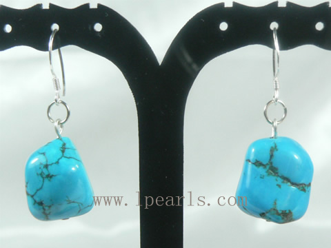 blue irregular shape turquoise sterling dangling earrings