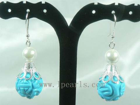 wholesale 15mm bugle shape turquoise sterling dangling earrings